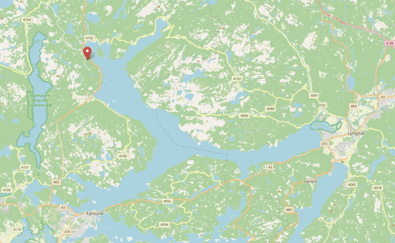 Karte: Lage von Odrelia in Farsund, Agder