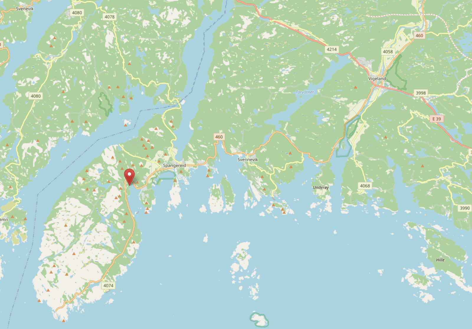 Karte: Lage von Ramsland 8a in Spangereid, Lindesnes